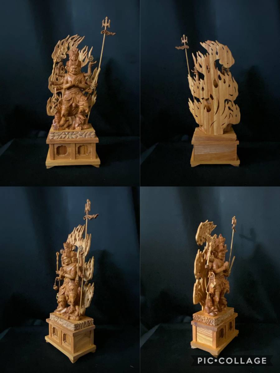 珍品 総ケヤキ材 仏教工芸品 木彫仏像 最高級品 仏師手仕上げ品 大元帥