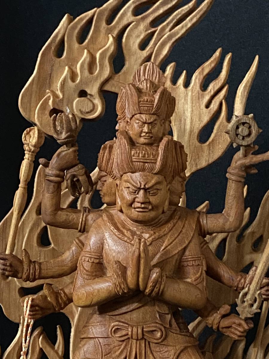 珍品 総ケヤキ材 仏教工芸品 木彫仏像 最高級品 仏師手仕上げ品 大元帥