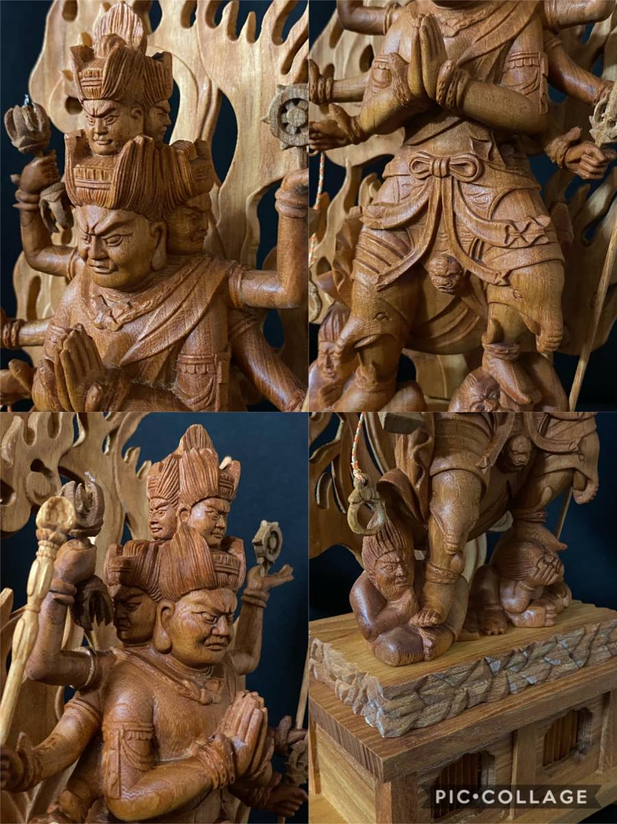 珍品 総ケヤキ材 仏教工芸品 木彫仏像 最高級品 仏師手仕上げ品 大元帥