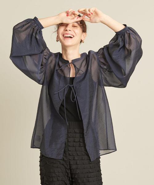 極美品 22SS BEAUTY&YOUTH UNITED ARROWS アローズ ボリュームスリーブシアーブラウス 2WAY 前後着用可 レイヤードに◎ 上品 F 定価13200円