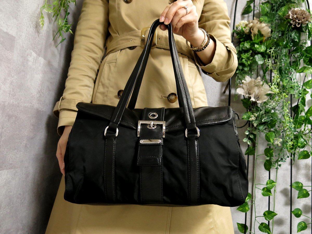 ○超美品○PRADA プラダ○メンズ○ポコノ ナイロン ラム レザー 本革 