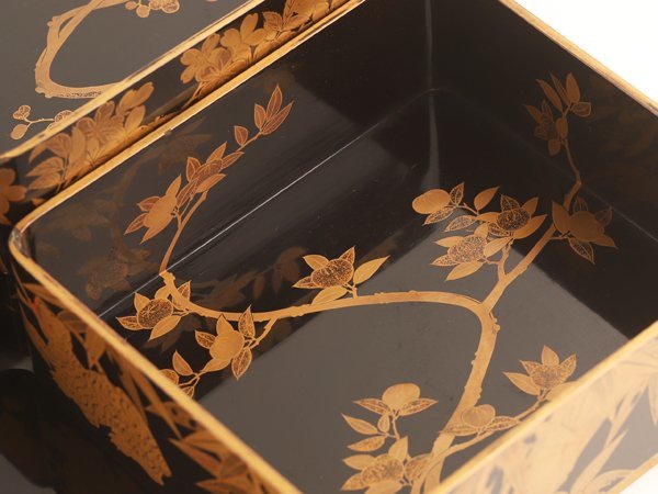 流】木製漆器 唐獅子牡丹蒔絵四段重箱 箱付 TJ197(重箱)｜売買された