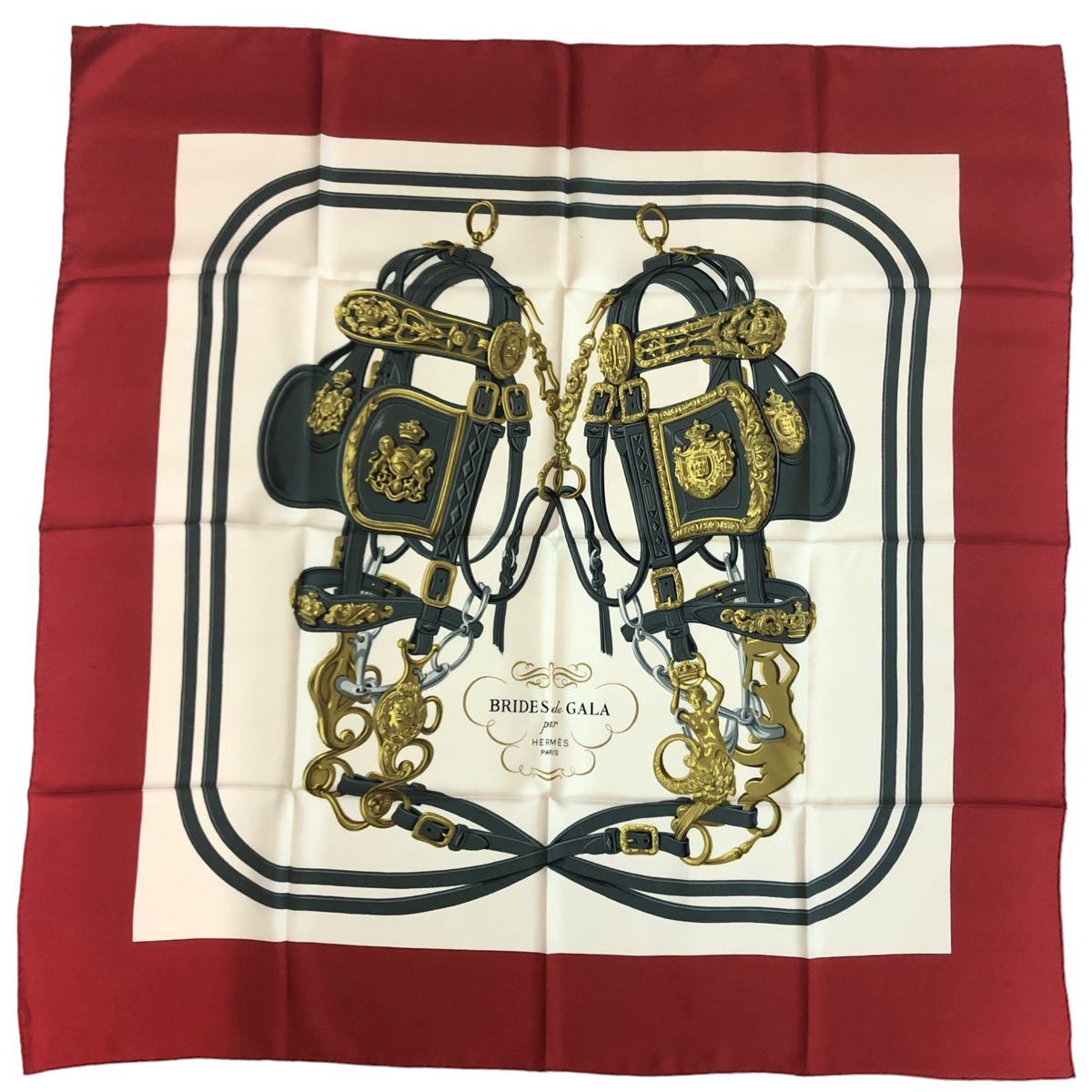 1円 極美品 エルメス カレ90 大判 スカーフ シルク HERMES 式典用馬勒