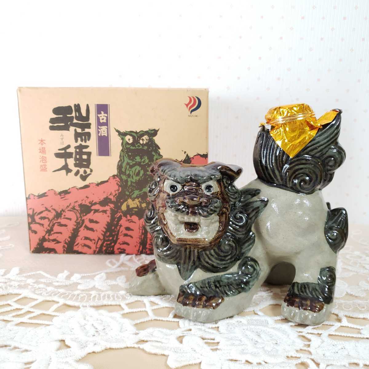 未開栓 沖縄特産 琉球 本場泡盛 古酒 「瑞穂」 43度 シーサー 陶器壺