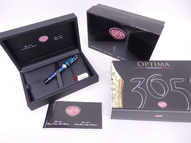 美品 Aurora/アウロラ 万年筆 OPTIMA365/オプティマ365 AZZURRA/アズーロ 365本限定 262/365 字幅 M(中字) 冊子・元箱付 § 64A4C-2