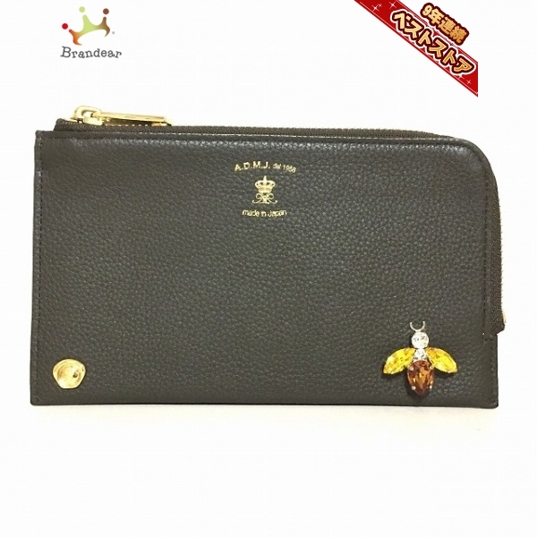 アクセソワ・ドゥ・マドモワゼル AccessoiresDeMademoiselle(ADMJ) コインケース - レザー カーキ L字ファスナー/蜂/ビジュー 財布