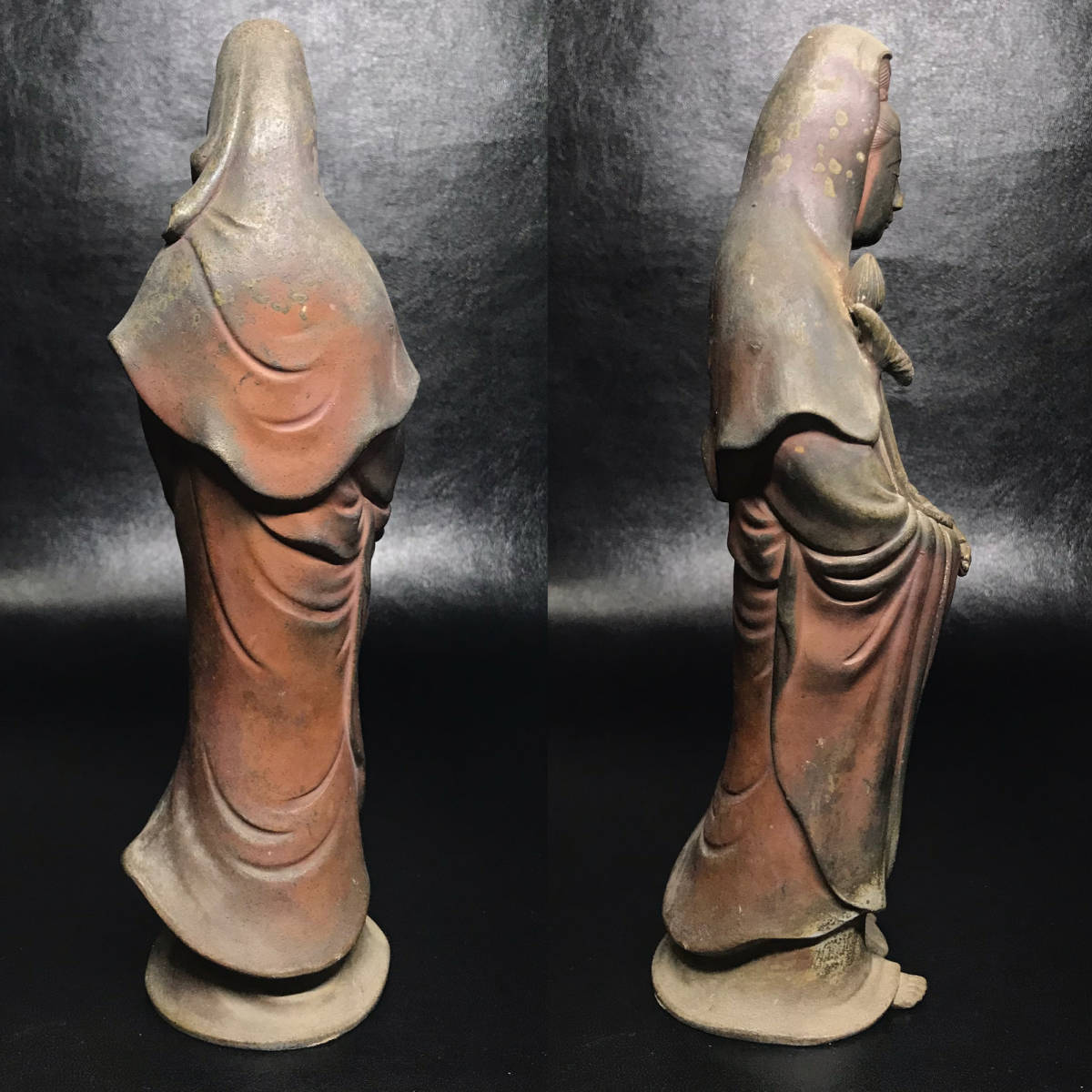 ☆名工/備前焼/細工物！備前焼 観音像/観音菩薩 置物！『鈴木黄哉』造！高