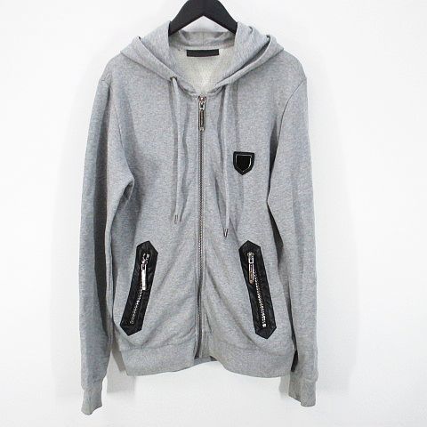 フィリッププレイン PHILIPP PLEIN ドクロ ビッグスカル パーカ M グレー 灰 フード ラインストーン SS15 HM666090 綿 コットン メンズ