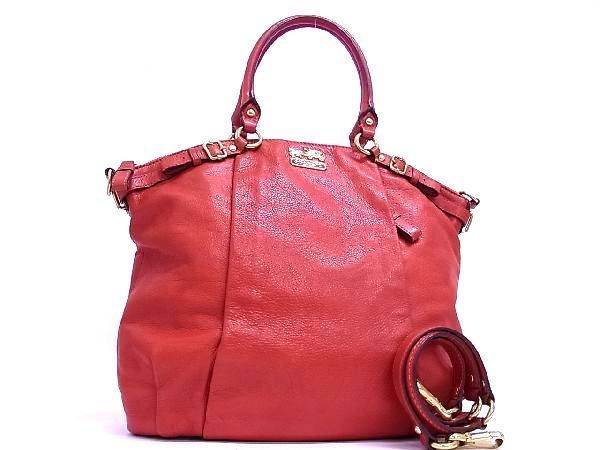 1円 ■美品■ COACH コーチ 18641 マディソン リンジーサッチェル レザー 2WAY ハンドバッグ ショルダー コーラルオレンジ系 AH8493ヒス