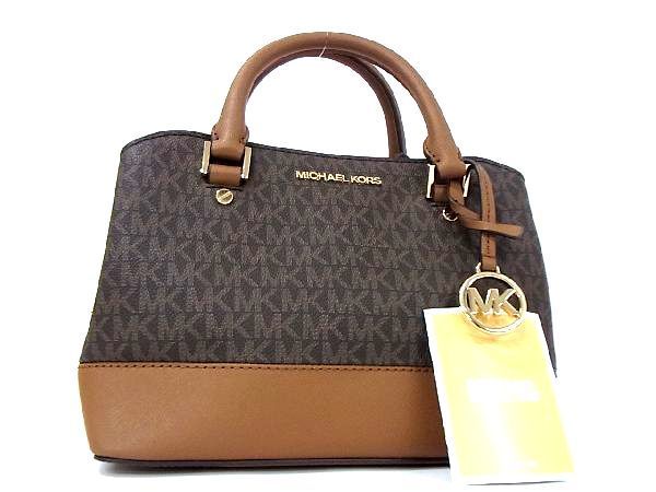 1円 ■極美品■ MICHAEL KORS マイケルコース MK柄 PVC×レザー ハンドバッグ トート 手提げ レディース ブラウン系 AH9145ヒk