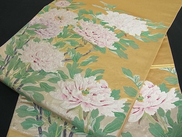 花美人■太鼓柄袋帯　刺繍　枝花文　金糸　逸品　ic2648