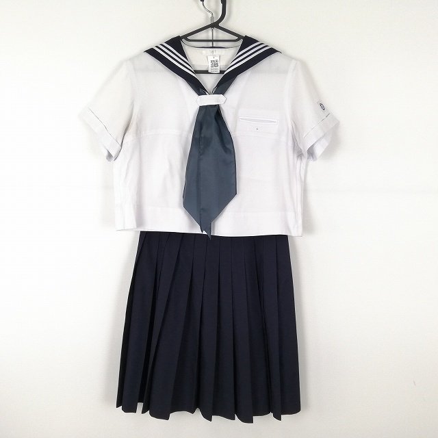1円 セーラー服 スカート スカーフ 上下3点セット 165A 夏物 白3本線 女子 学生服 東京共立女子中学 白 制服 中古 ランクC NA9505