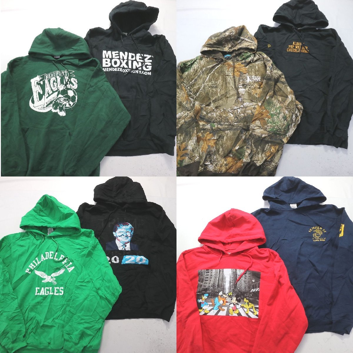 ◎プリントパーカー set リアルツリー 英文字プリント 他 (メンズXL) 8枚セット まとめ 古着卸 1円スタート 最落なし ML8939