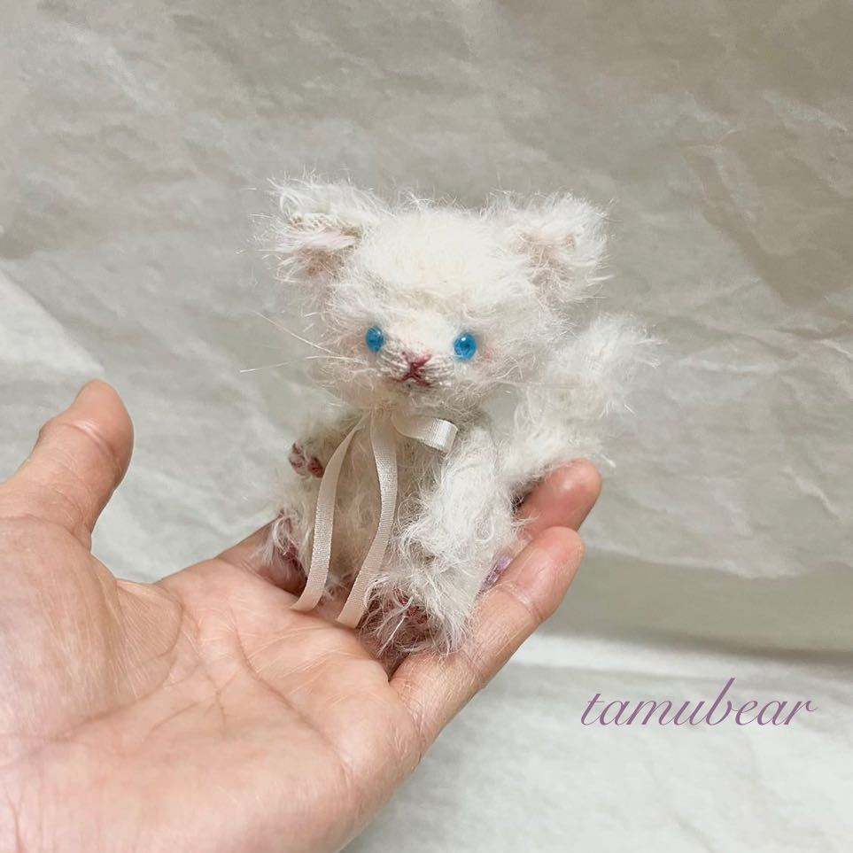 Tamubear モヘアの空色目の小さい白猫ちゃん テディベア ぬいぐるみ #2