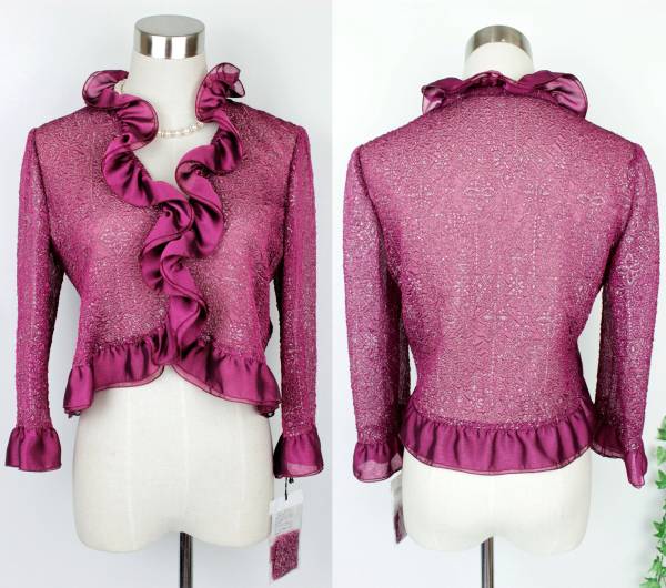 新品 ドルチェ フォーマル ボレロ 9号 訳有 ② 結婚式 パーティー レディース セットアップに 長袖 ワイン 銀ラメ