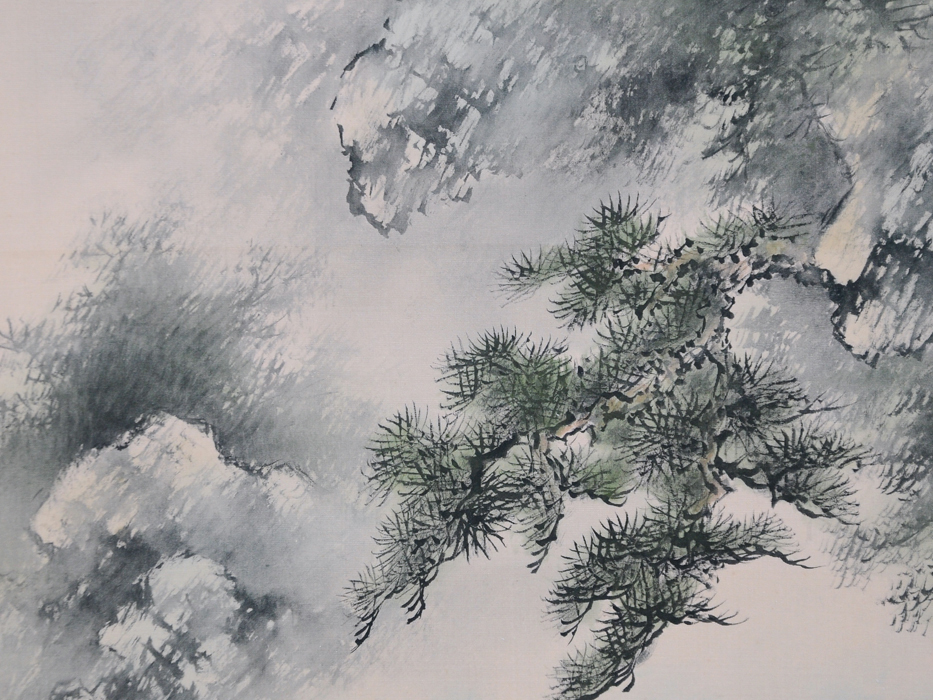 真作森田梅泉（作）「水墨山水」軸掛軸山水図 : レトロ屋うめばち