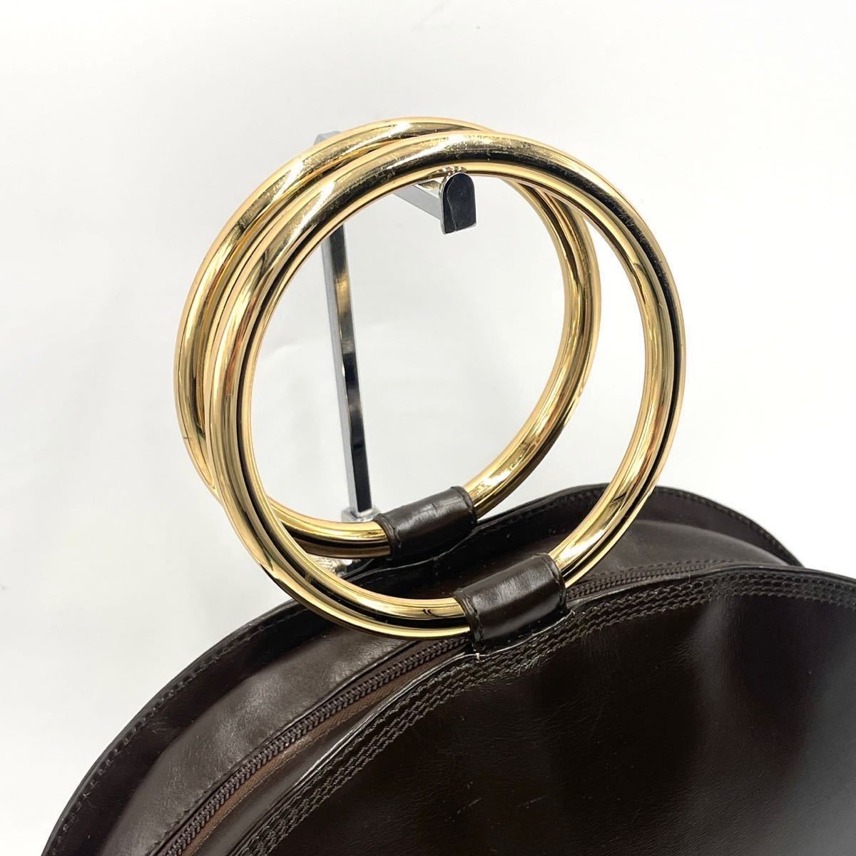 1円〜 【美品 最高級】ロエベ LOEWE メタルハンドル 丸型 ハンドバッグ 