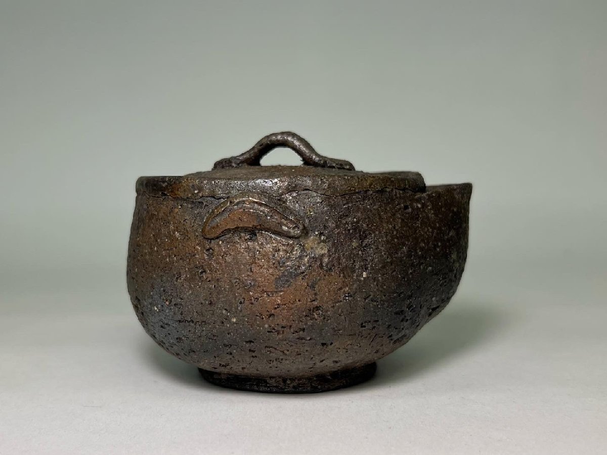 京全】＊ 備前焼 名工 『 吉形 香秀 』作 手造 宝瓶 急須 煎茶 箱付 