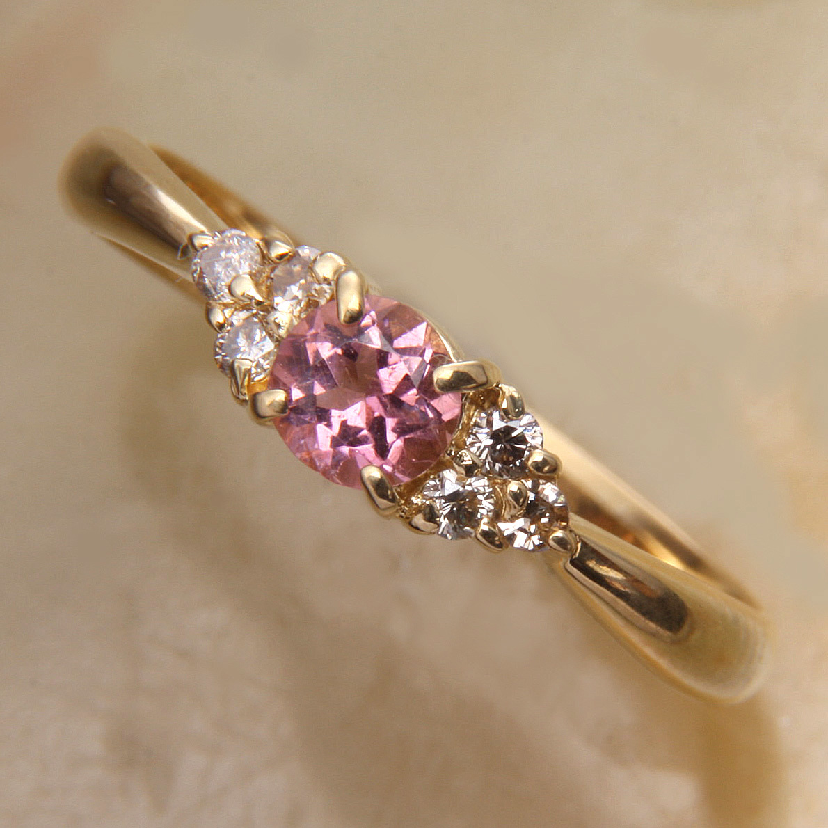 Ke-9546◆K18 リング ピンクトルマリン 10.5号 ダイヤモンド0.09ct 磨き済