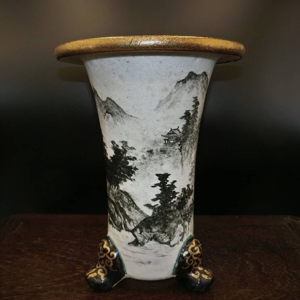 ☆京楽焼 白胴 蘭鉢 山水図 愛楽園　正三作☆ (春蘭 寒蘭 中国蘭 盆栽 盆器 植木鉢 花盆)_2