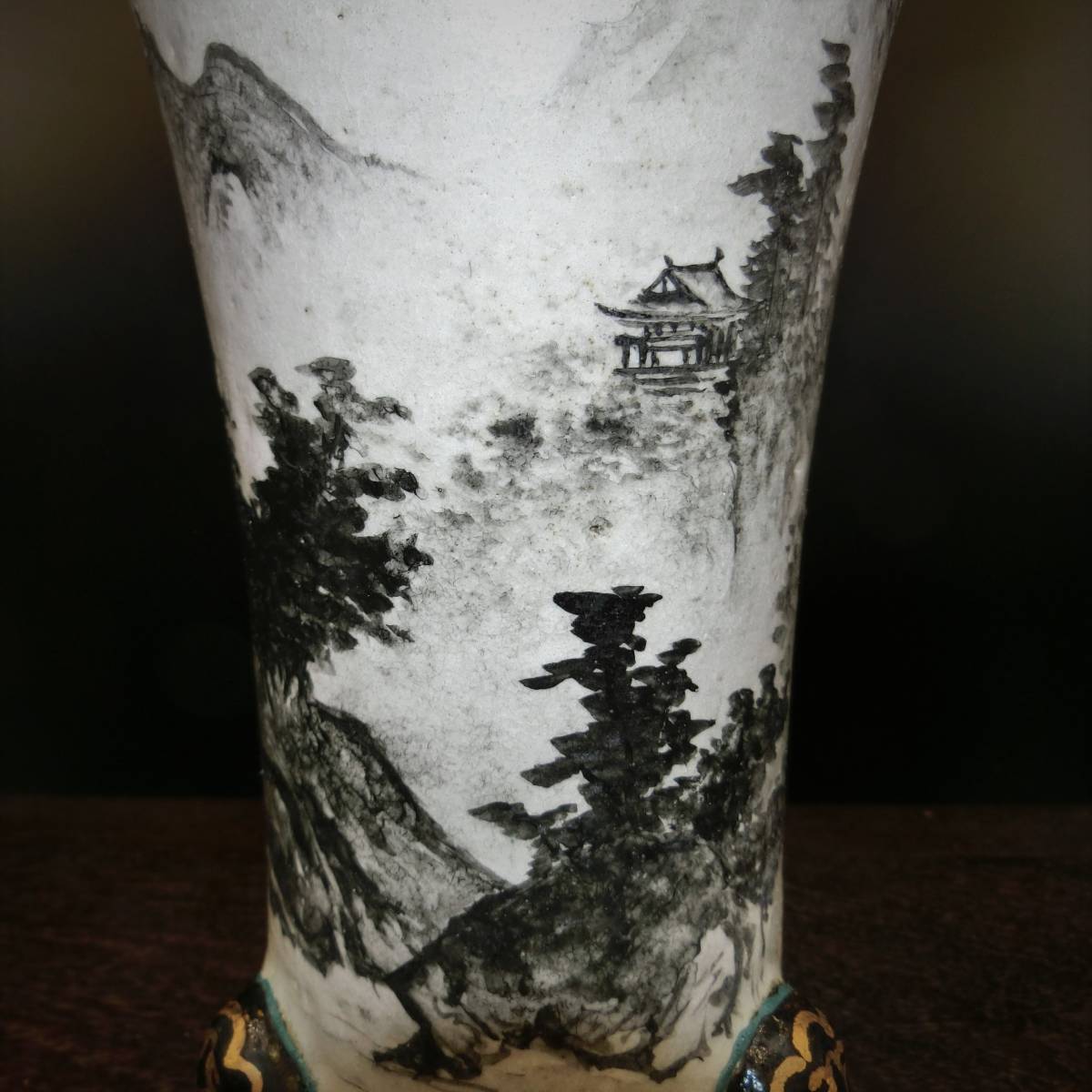 ☆京楽焼 白胴 蘭鉢 山水図 愛楽園　正三作☆ (春蘭 寒蘭 中国蘭 盆栽 盆器 植木鉢 花盆)_5