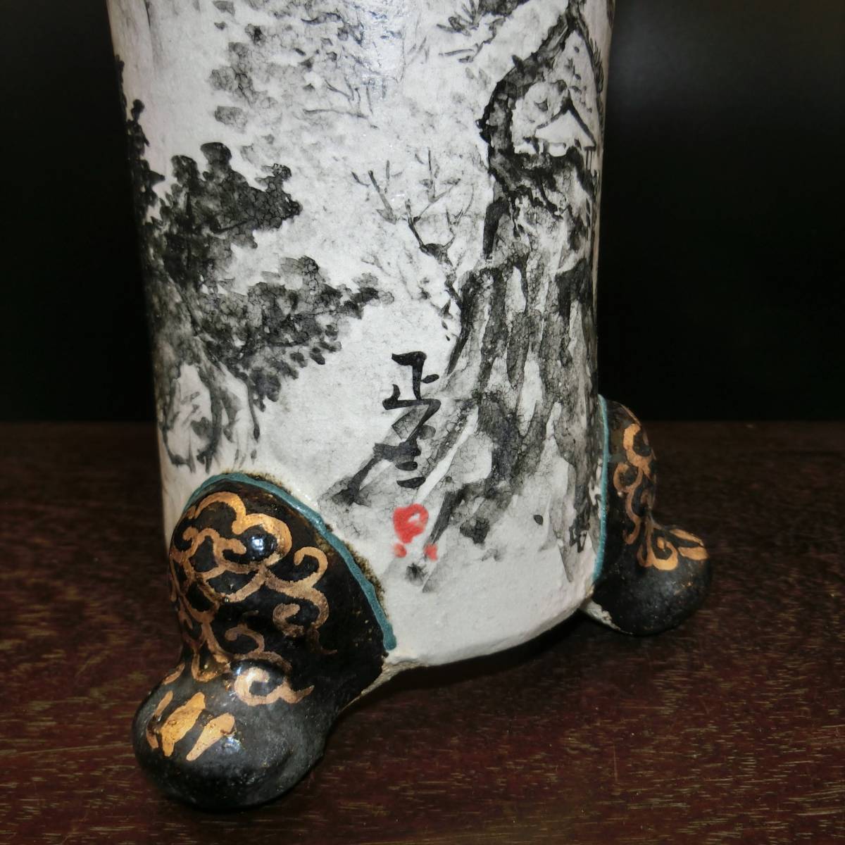 ☆京楽焼 白胴 蘭鉢 山水図 愛楽園　正三作☆ (春蘭 寒蘭 中国蘭 盆栽 盆器 植木鉢 花盆)_6