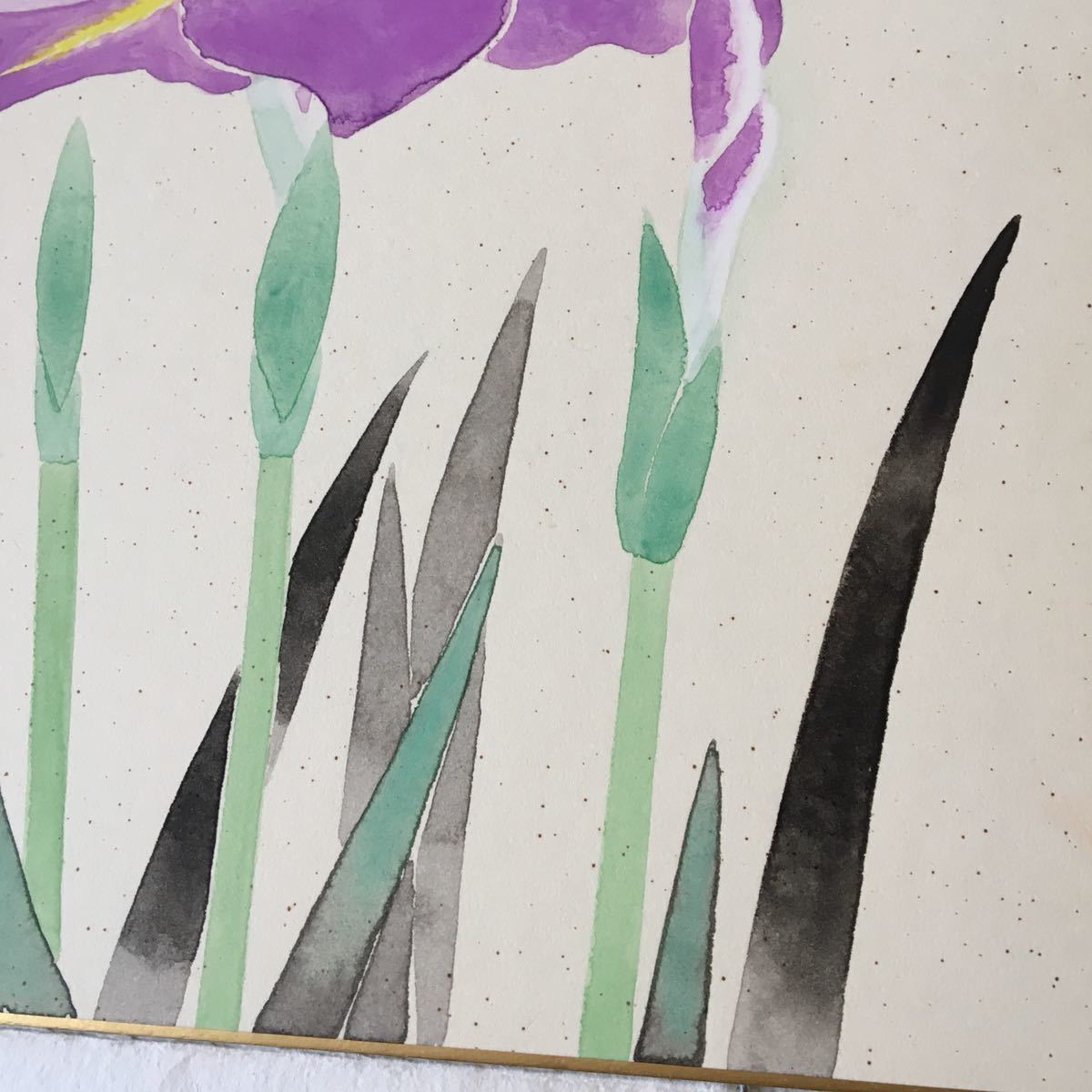 丸山 丕 花しょうぶ 色紙 直筆 肉筆 日本画 水彩画 花 菖蒲 絵画 1-11