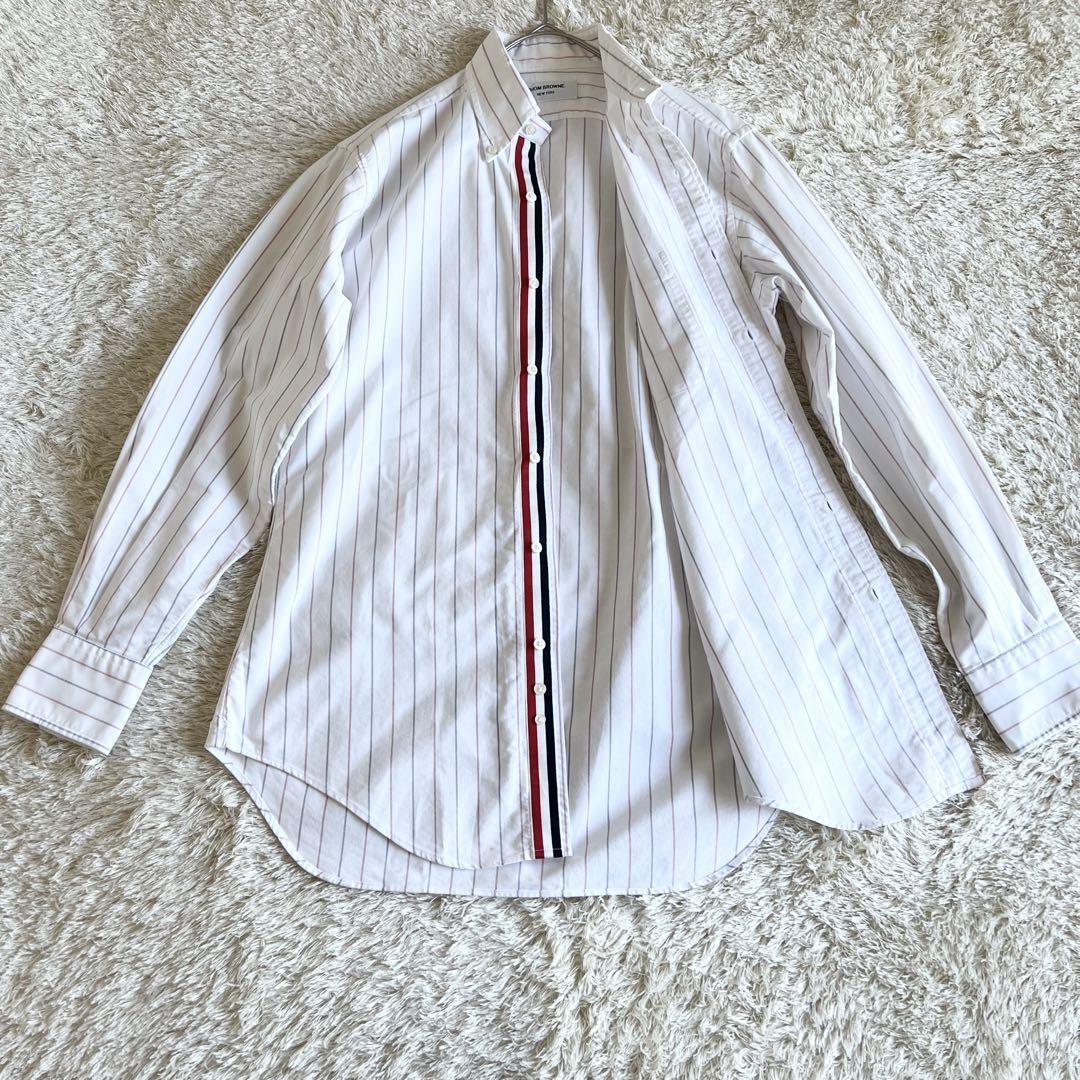 トムブラウン THOM BROWNE. NEW YORK トリコロールテープ ボタンダウン 長袖シャツ オックスフォード ストライプ サイズ2 縞 アメリカ製