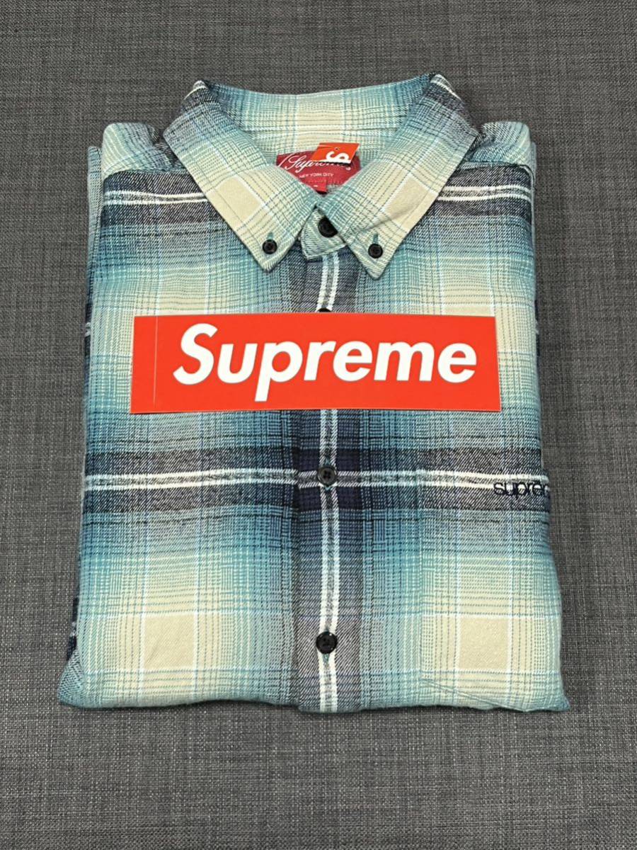 送料無料 S 青 Supreme Shadow Plaid Flannel Shirt Blue シュプリーム 