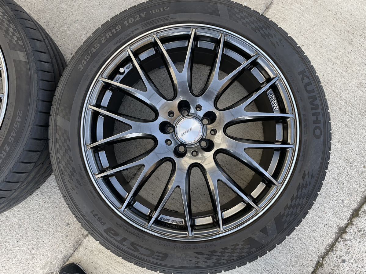 中古美品][送料込み]RAYS HOMURA 2X9 19インチPCD100-5H タイヤ付き4本  
