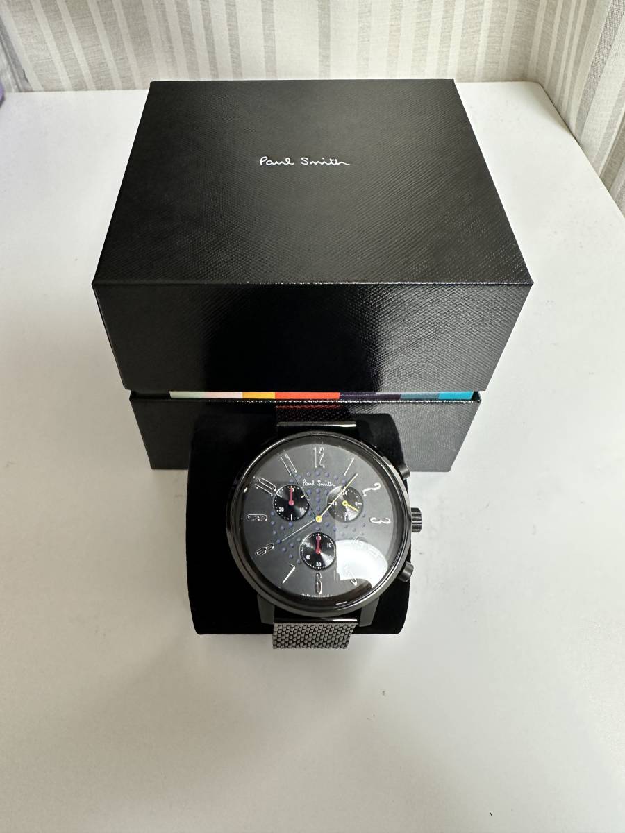 1円 稼働 ポールスミス QZ 0520-S092388 クロノ デイト ラウンド 青