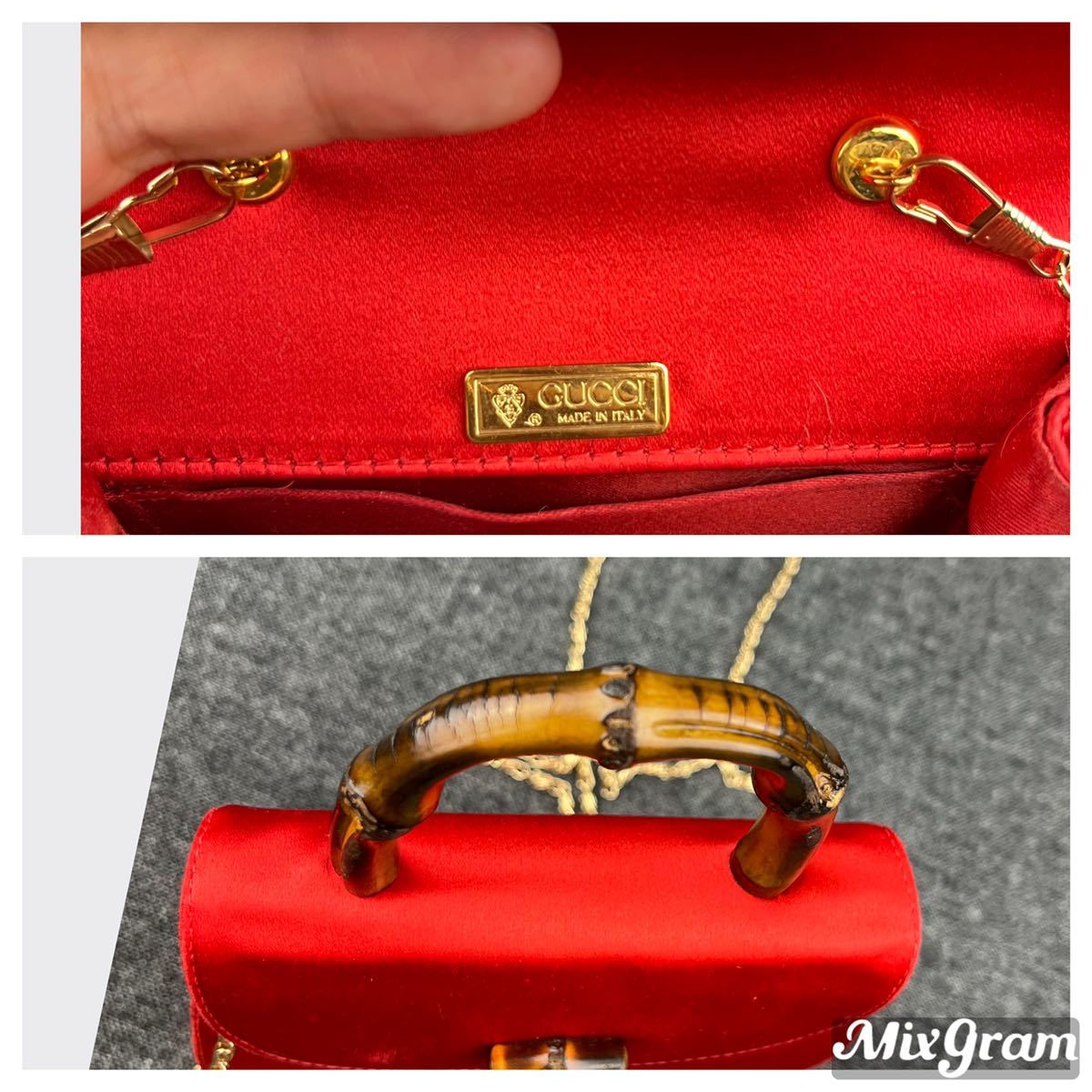 激レア/美品】GUCCI サテン ミニ 2way ハンドバッグ バンブー 赤 