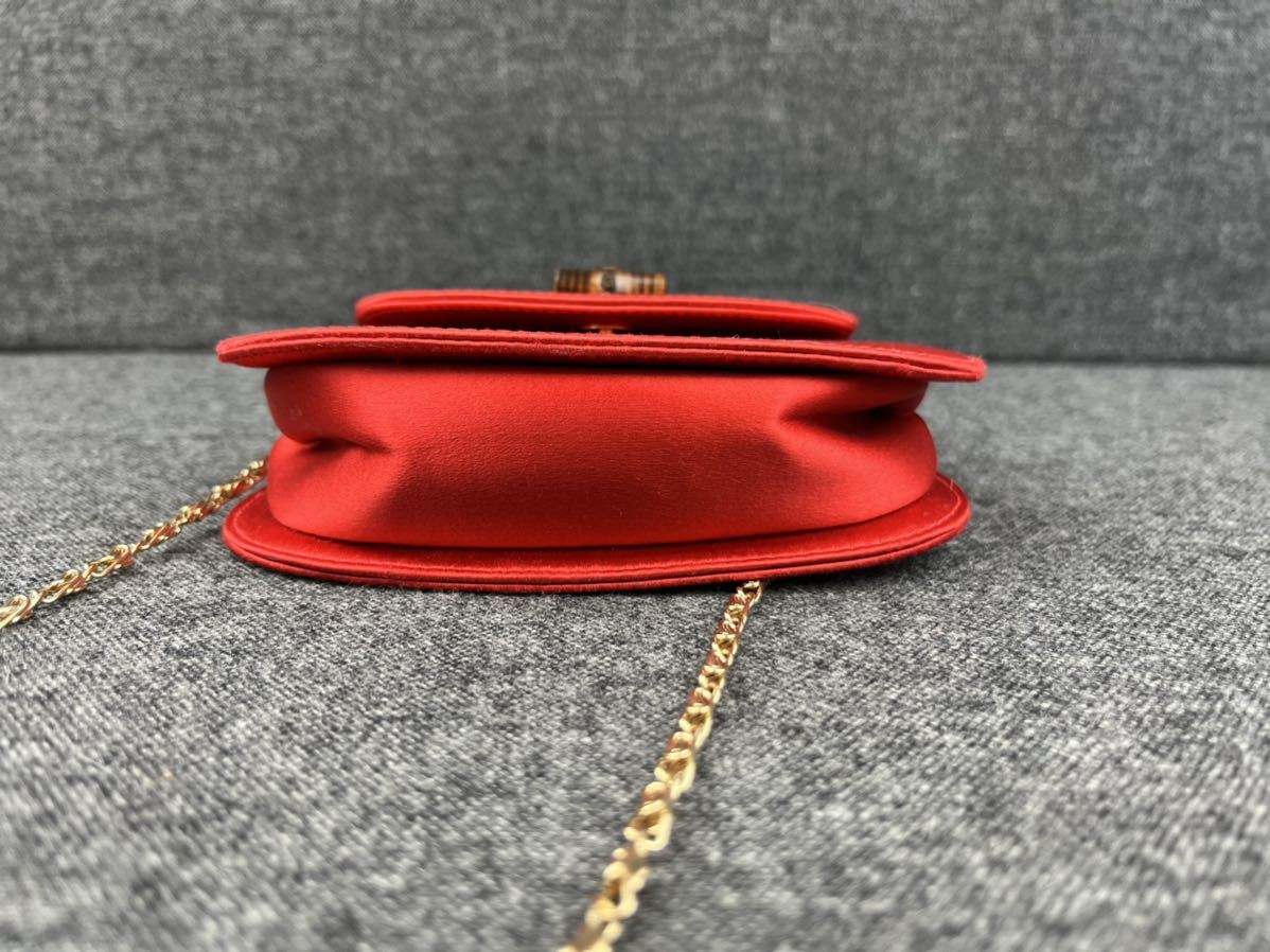 激レア/美品】GUCCI サテン ミニ 2way ハンドバッグ バンブー 赤 