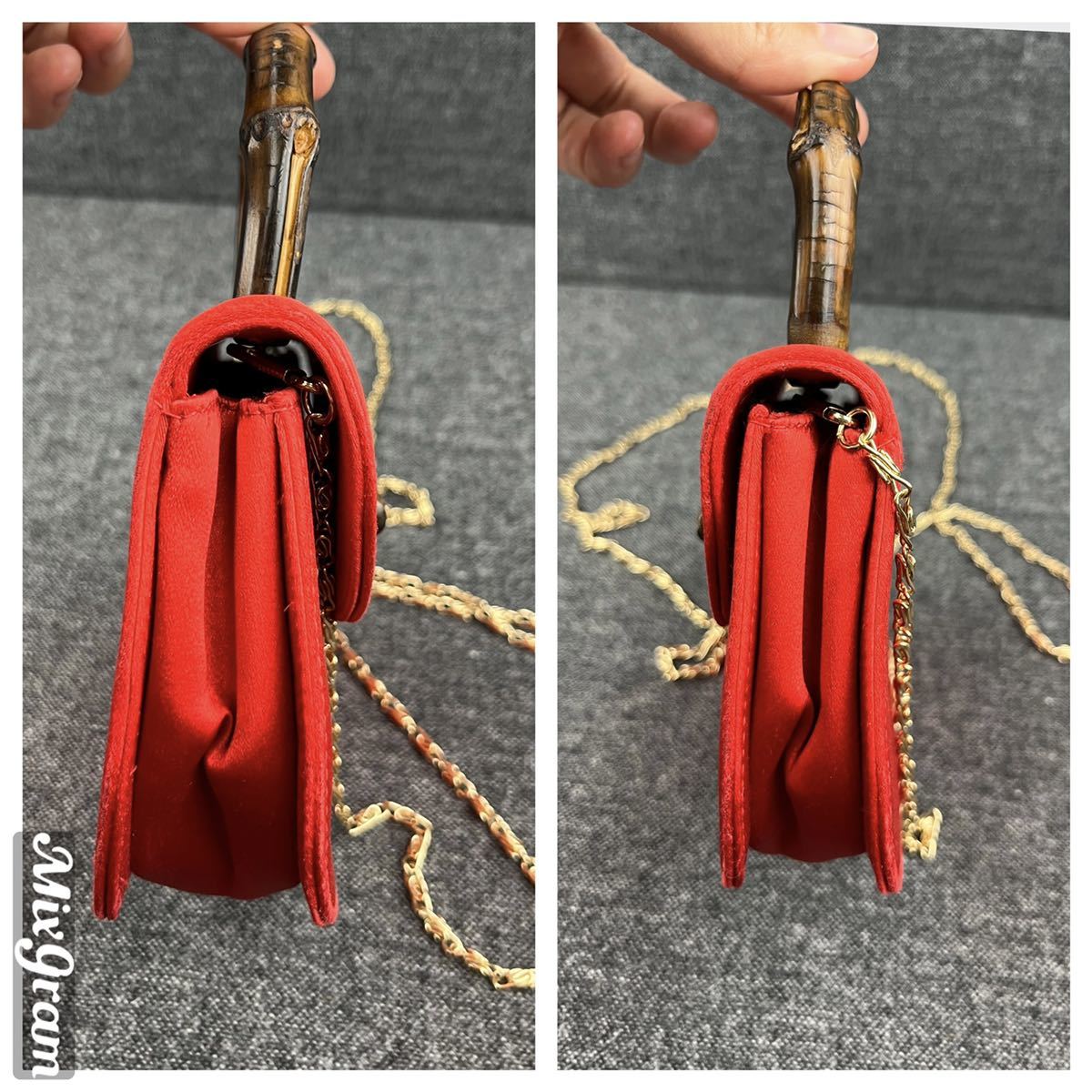 激レア/美品】GUCCI サテン ミニ 2way ハンドバッグ バンブー 赤 