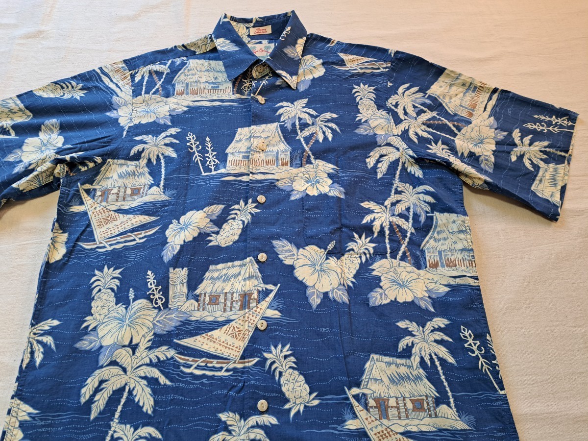 ■【◎雰囲気抜群◎】reyn spooner (レインスプーナー) ヤシの木 / ハイビスカス柄 総柄 アロハシャツ HAWAII 風景【Sサイズ】■