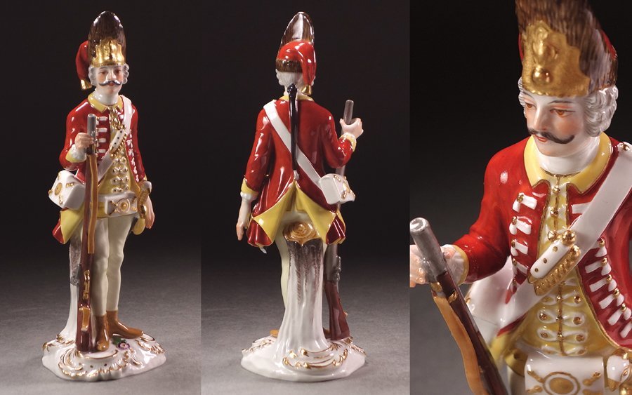 ∇花∇【マイセン/MEISSEN】 名作磁器人形「銃を持ったハンガリーの兵士」 フォームNo.1723 凛々しいマイセンフィギュリン ◇18