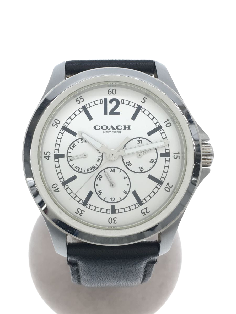 COACH◆クォーツ腕時計/アナログ/レザー/WHT/BLK