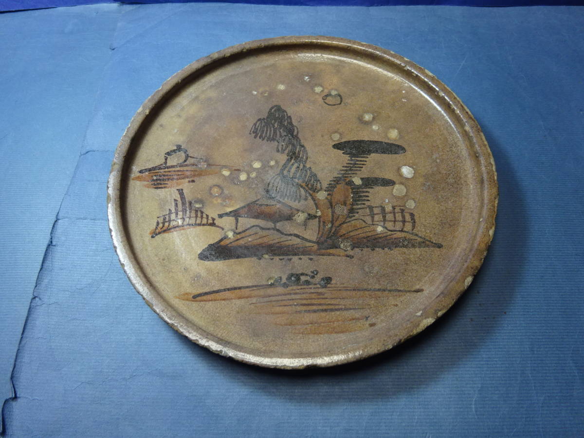 古織部釉行灯皿 古織部 古瀬戸 古民藝 骨董アンティーク 絵皿 （