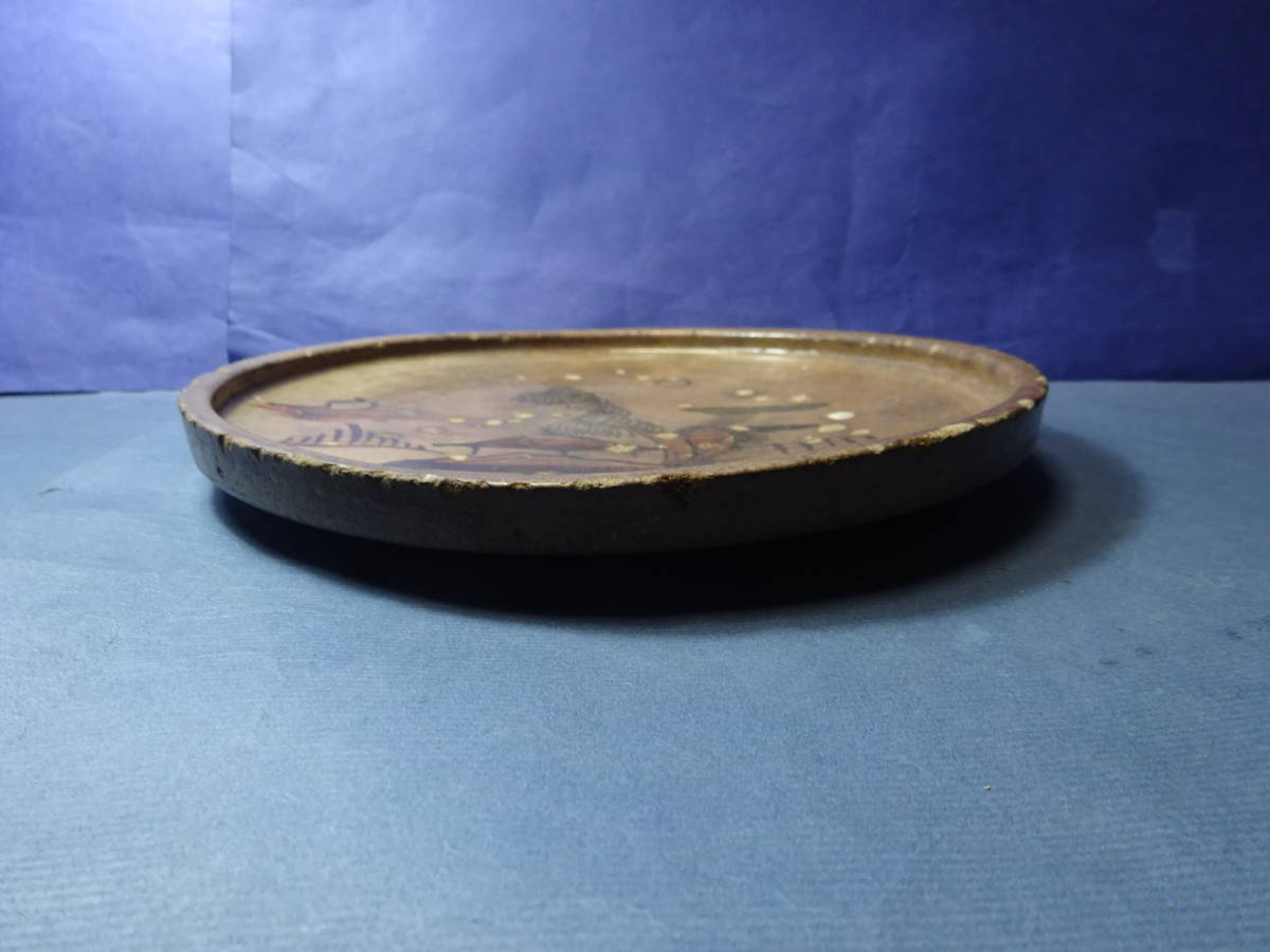 古織部釉行灯皿 古織部 古瀬戸 古民藝 骨董アンティーク 絵皿 （