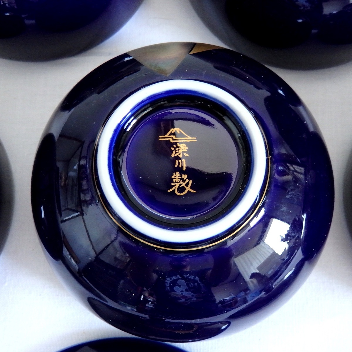 深川製磁 瑠璃 金彩 銀彩 鶴 茶器揃 急須 蓋付湯呑 5客 セット 煎茶器