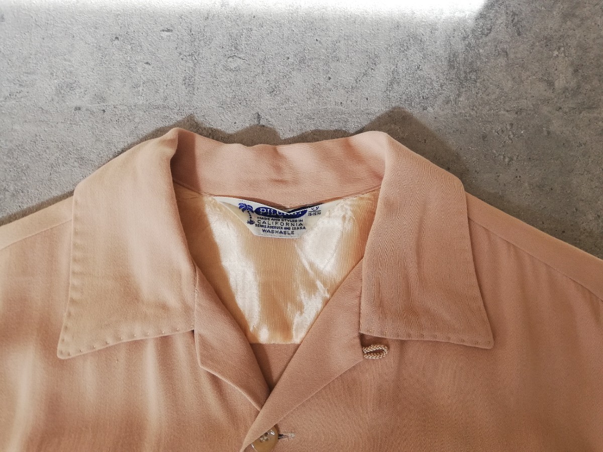 超希少!! 単色 50s PILGRIM レーヨン ギャバジン シャツ 薄ピンク M 