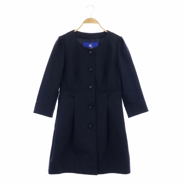 BURBERRY BLUE LABEL ノーカラーコート ネイビー 38 L BURBERRY BLUE 