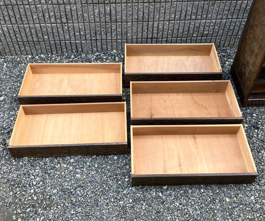 アイヌ文様 彫刻 木彫り 棚 箪笥 高さ100cm 民芸家具 工芸 北海道
