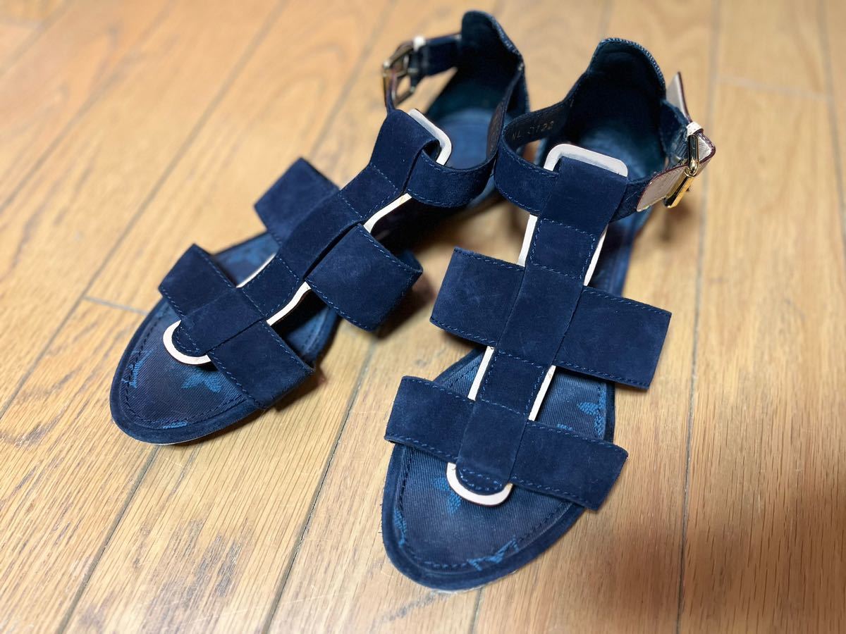 ルイヴィトン LOUIS VUITTON サンダル モノグラムデニム ネイビー 38サイズ シューズ　レディース　送料無料