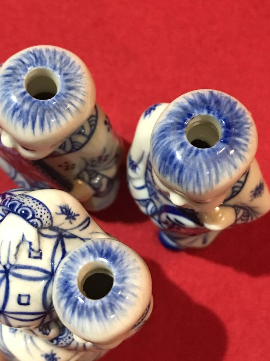 A5449○大昔【道光年製】陶器 唐子人形 3体 染付 青絵 水滴？ 調味料