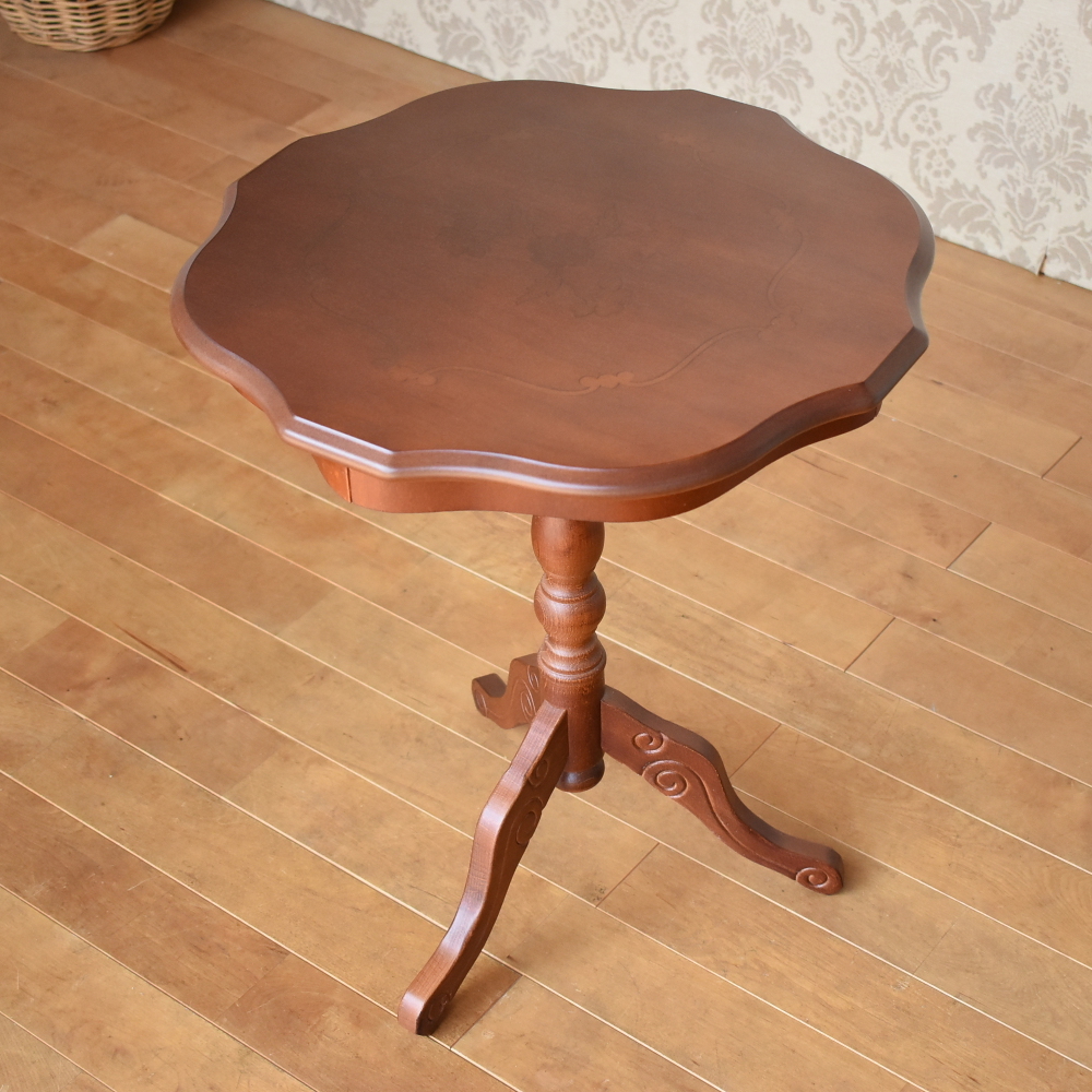 イタリア製 サイドテーブル コーヒーテーブル 木製 ブラウン ヨーロピアン 象嵌 ヨーロピアン 猫脚 イタリア家具 輸入家具 ロココスタイル