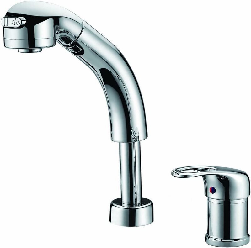 【OUTLET】シングルレバー 混合水栓 洗面台蛇口 キッチン用 台付き(2穴) シャワー切り替え可能 ナット式 KFPOY002-2B【ITROZB7HP6DK S4】