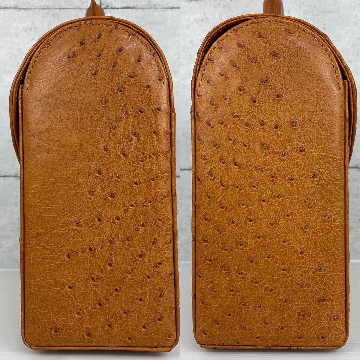 1円 【未使用級】 オーストリッチ エキゾチックレザー ハンドバッグ 
