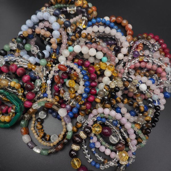 (PSB0403) 1円 パワーストーン ブレスレット 50本 大量セット ルチルクォーツ タイガーアイ ラピスラズリ 瑪瑙 水晶 等 数珠 まとめて