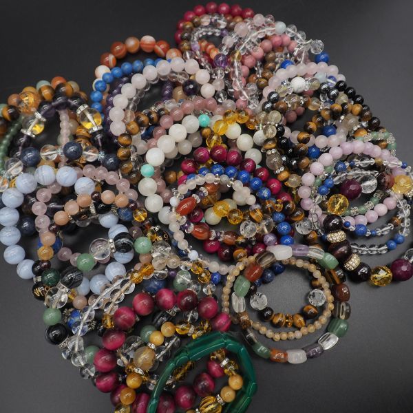 (PSB0403) 1円 パワーストーン ブレスレット 50本 大量セット ルチルクォーツ タイガーアイ ラピスラズリ 瑪瑙 水晶 等 数珠 まとめて